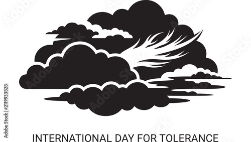 Cloud Illustration with Wind for International Day for Tolerance Awareness Symbol Featuring Black, White, Vector with Graphic