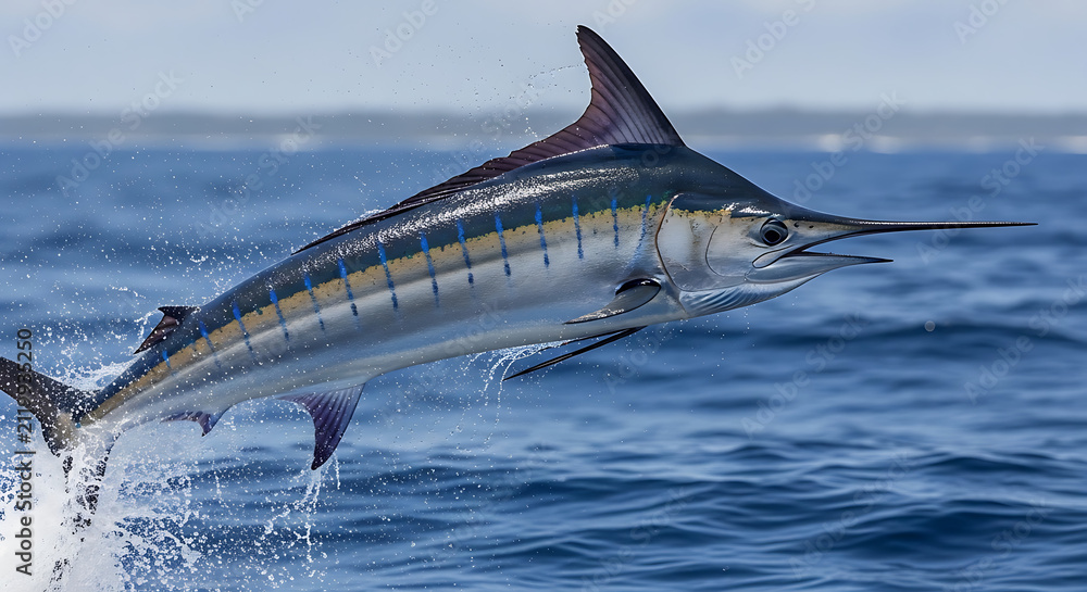 Obraz premium Dolphins jumping out of the water in the ocean