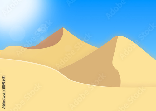 Cuadro en lienzo 青空と砂丘が広がる砂漠の風景 背景イラスト/Sunny Desert Landscape with Sand Dunes Background