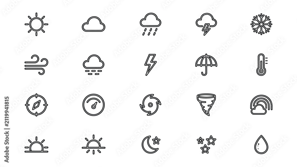 Fototapeta premium Collection of weather icons with transparent background for various climate conditions
