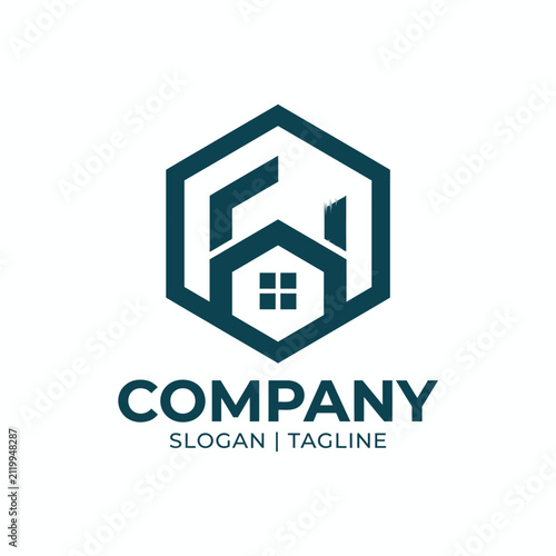 Hexagonal house logo design for real estate company.