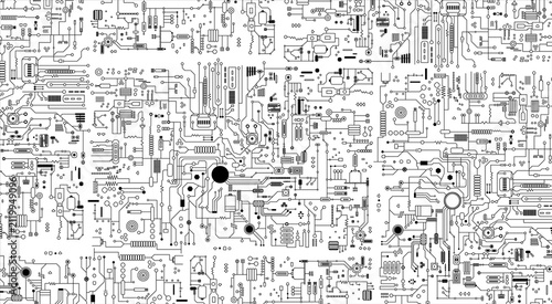 Electronic Circuit Board Seamless Texture. Seamless Electronics Circuit Layout.