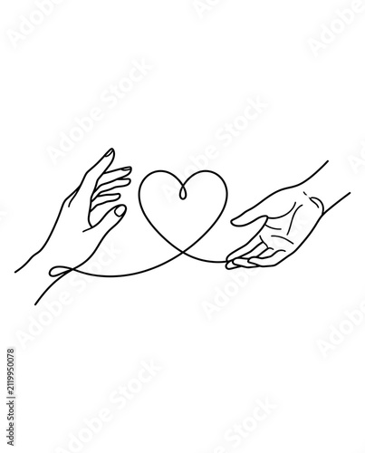 World Suicide Prevention Day concept with two hands reaching and heart symbol line art