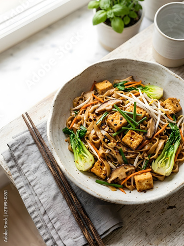 Savory Stir Fry Char Kuey Teow Dish with Fresh Greens