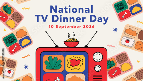 Fotografía National tv dinner day illustration with retro television and food tray
