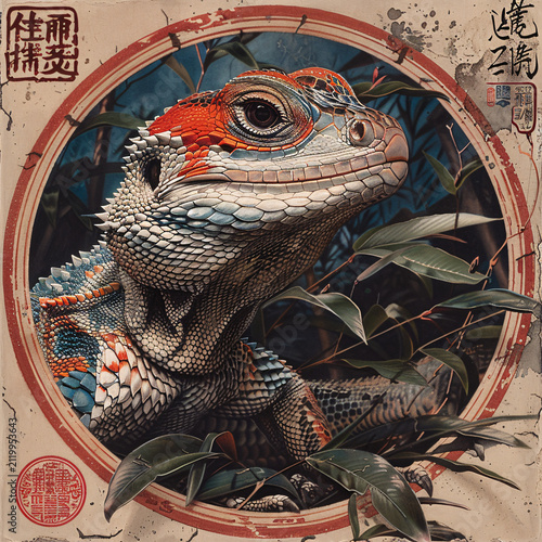 Vivid Reptile Portrait with Asian Influence