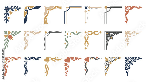 Set of decorative vintage corner borders for elegant frame design.