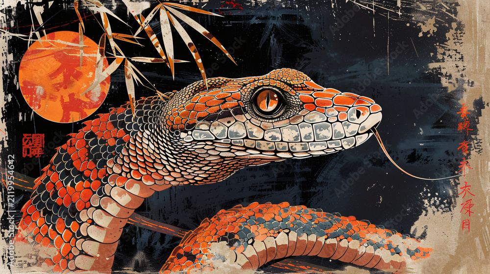 Obraz premium Vivid Snake Artwork with Oriental Influence