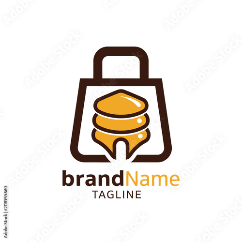 Shopping bag and burger fast food logo.