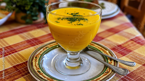Gazpacho de Mango in a Glass, Traditional Andalusian Cold Mango Soup from Spain