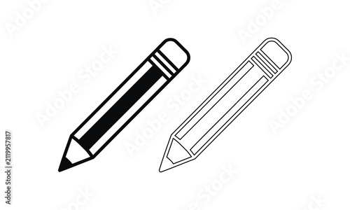 Simple line art pencil icons featuring a solid and an outline version which are fully editable vector illustrations