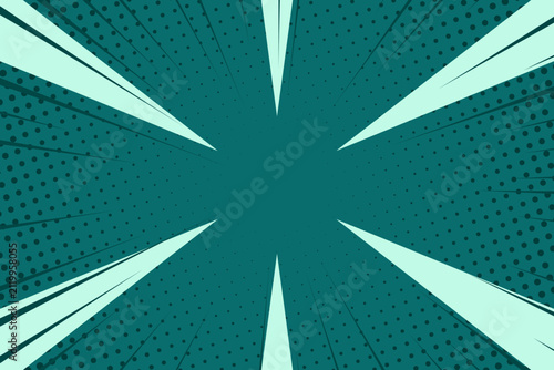 Comic Burst Background with Radial Stripes and Halftone Dots