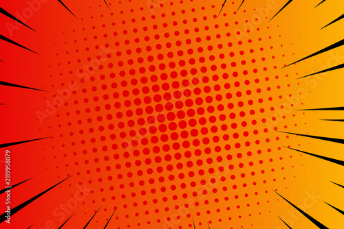 Comic Book Style Red to Orange Burst Background with Halftone Dots