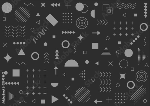 Abstract Memphis Geometric Elements Set with Gray Retro Shapes