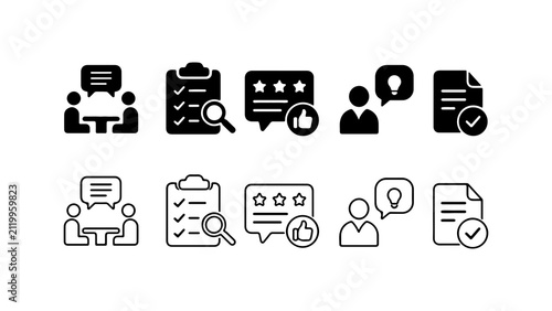Business Feedback and Review Icon Set in Solid and Outline Style