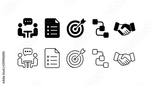 Business Process and Management Icon Set in Silhouette and Outline Style