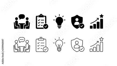 Business and Strategy Icon Set in Solid and Outline Style Vector