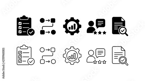 Business Process Management Icon Set in Solid and Linear Styles