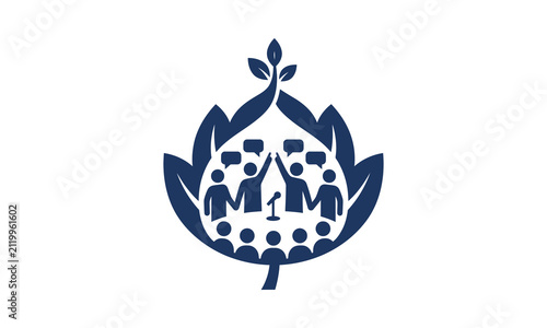 Abstract leaf logo containing a group of people meeting.