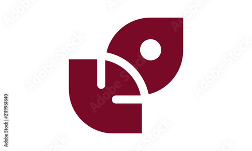 Abstract maroon geometric petal leaf logo element.