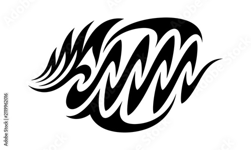 Abstract black flame and wave tribal graphic.