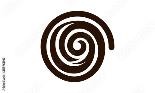 Abstract black spiral swirl design on white background.