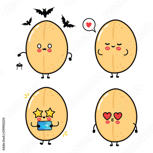 Cute oat grain character set with Halloween love and smartphone