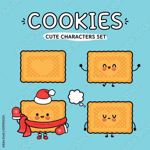 Cute cookie character set with winter sleep and love