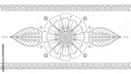 Floral mandala with geometric borders