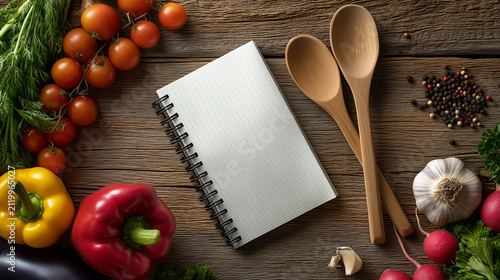 Cooking preparations with fresh vegetables and kitchen tools on a wooden table in a home kitchen