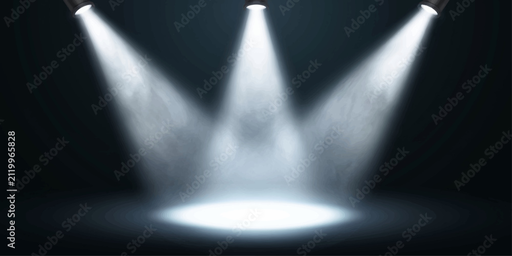 Obraz premium Blue Stage Spotlight Beam Illuminating Dark Theater Scene for Concert Show Music Club Performance with Glowing Light and Dramatic Night Atmosphere Illustration
