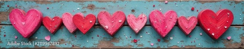 Many small hearts painted on weathered wood panel, Valentines Day , valentines, background, crafts