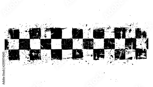 Checkered racing pattern with distressed grunge texture and ink splatters