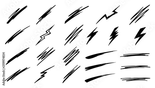 Lightning bolt symbols and marker strokes for highlighting and underlining in sketchy style