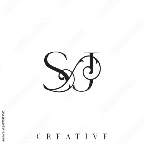 Luxury SJ Letter Vector Logo Double Combination for Wedding Brand with Ornamental Swirl