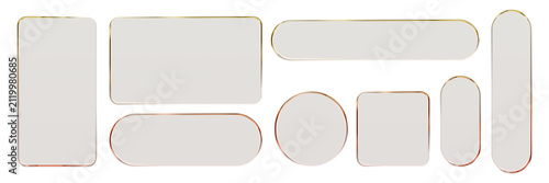 Glass liquid ui button set with transparent 3d effect - rectangle frame box elements in various sizes and proportions, glossy morphism style borders for modern interface design on light background