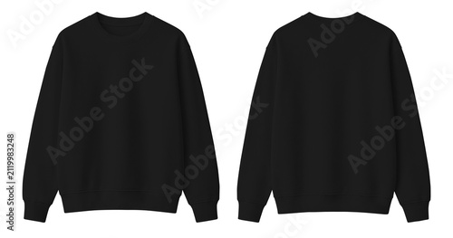 Bild auf Leinwand Blank Black Crewneck Sweatshirt Mockup Front and Back View Isolated on Transpare