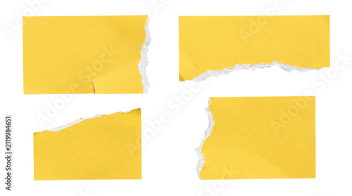 Set of Yellow Torn Paper Pieces Isolated on White Background. Ripped Paper Scraps with Rough Edges for Collage and Creative Design