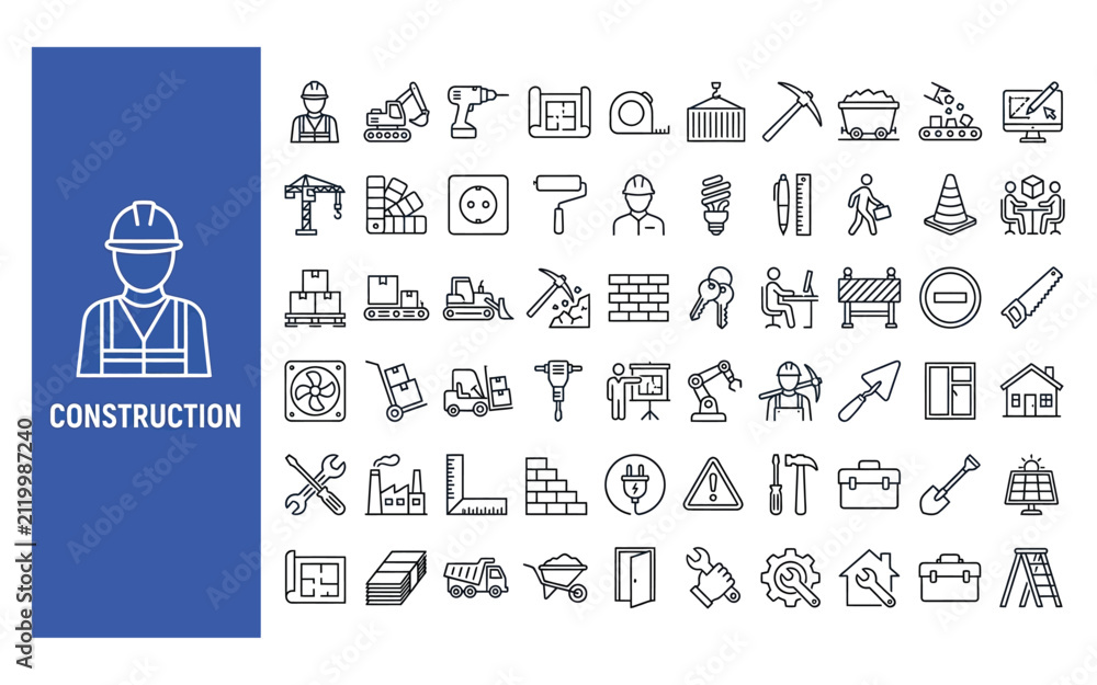 Fototapeta premium Comprehensive Set of Construction and Engineering Icons