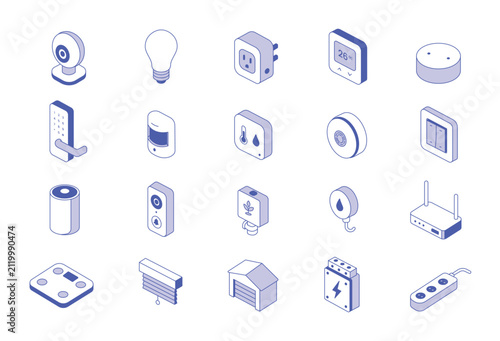 Smart home automation and internet of things isometric icon set