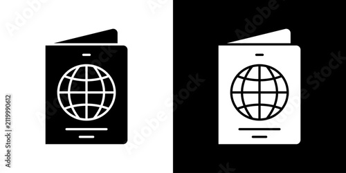 Foto Passport With Globe Solid Icon Set