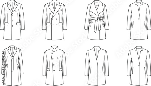 Принти на полотні Set of flat color vector winter outerwear collection featuring elegant overcoats