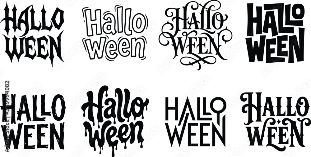 Obraz premium Collection of eight varied halloween typography designs featuring dripping and script styles halloween typography dripping lettering calligraphy celebration seasonal alphabet