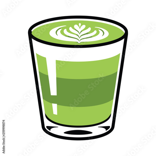 Green coffee cup with leaf design on white background.