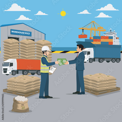 Business industry export and import rice transaction paper money usd 	
