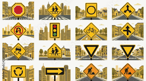Road Safety Warning Signs Collection.