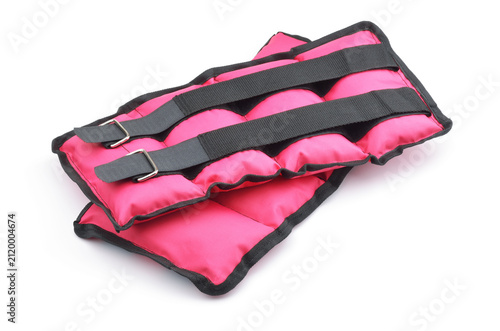 Two red fitness ankle weights