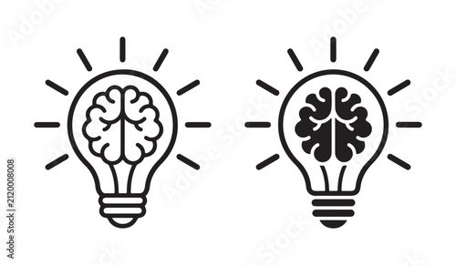 Quadro su tela Brain light bulb icon collection with creative intelligence symbols