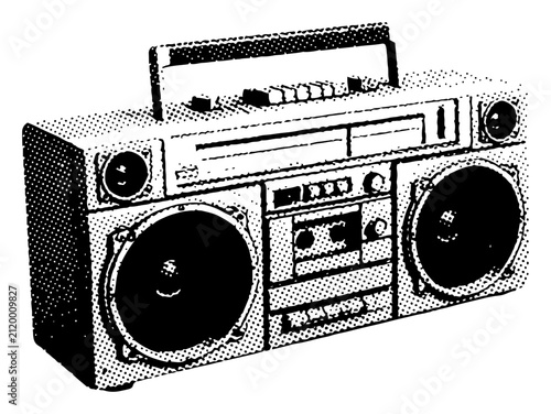Quadro su tela Retro boombox radio cassette player in halftone pop art style