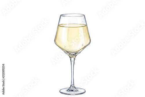 premium watercolor chilled white wine glass illustration with condensation droplets in a stemmed goblet on transparent background